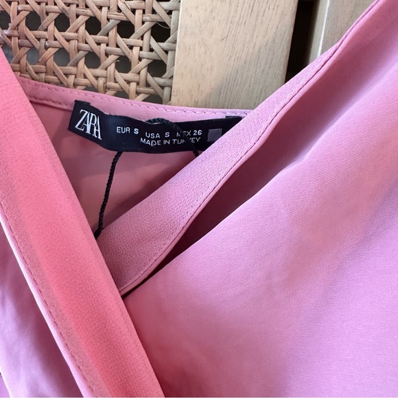ZARA draped camisole midi Blush pink dress spaghetti strap slip 100% viscose - Picture 7 of 7